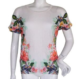 TOMMY BAHAMA Linen Tee, XS,  Floral side print, short sleeves